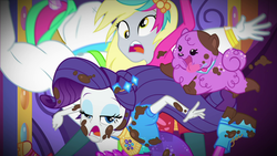 Size: 1920x1080 | Tagged: source needed, safe, screencap, bulk biceps, derpy hooves, princess thunder guts, rarity, dog, equestria girls, g4, lost and pound, my little pony equestria girls: choose your own ending, faic, majestic as fuck, puppy, rarity is best facemaker, ship:derpybulk