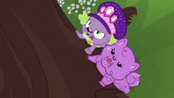 Size: 1280x720 | Tagged: safe, screencap, princess thunder guts, spike, spike the regular dog, dog, equestria girls, g4, lost and pound, lost and pound: spike, my little pony equestria girls: better together, female, male, spike's festival hat
