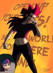 Size: 1024x1409 | Tagged: safe, artist:ringteam, tempest shadow, twilight sparkle, human, g4, my little pony: the movie, female, humanized, lesbian, open up your eyes, sad, ship:tempestlight, shipping, singing
