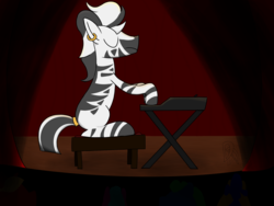 Size: 2048x1536 | Tagged: safe, artist:doubtfuld, oc, oc only, oc:harmonious, pony, zebra, keyboard, male, musical instrument, solo, spotlight, stage, zebra oc