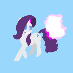 Size: 900x900 | Tagged: safe, artist:mlp-frank, rarity, pony, unicorn, g4, blue background, female, glowing horn, hooves, horn, levitation, lineless, magic, mare, mouth hold, simple, simple background, solo, telekinesis, vector