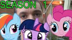 Size: 1280x720 | Tagged: safe, artist:pony-o bros., pinkie pie, rainbow dash, twilight sparkle, earth pony, human, pegasus, pony, unicorn, series:pony meets world, g4, adorable face, blushing, community related, cute, female, irl, irl human, jared armstrong, link in description, male, mare, photo, ponies in real life, pony meets world season 1, thumbnail, unamused, unicorn twilight
