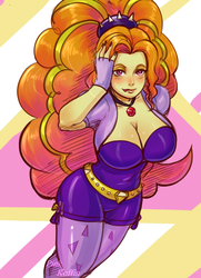 Size: 725x1000 | Tagged: safe, artist:pinkkoffin, adagio dazzle, human, equestria girls, g4, big hair, bolero jacket, breasts, busty adagio dazzle, cleavage, clothes, female, gem, jewelry, leggings, licking, licking lips, nail polish, necklace, sexy, siren gem, solo, stupid sexy adagio dazzle, tongue out