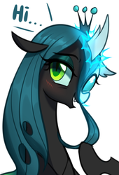 Size: 2306x3400 | Tagged: safe, artist:maren, ocellus, queen chrysalis, changedling, changeling, changeling queen, g4, what lies beneath, blushing, bust, cute, cutealis, cuteling, diaocelles, disguise, disguised changeling, female, hi, high res, open mouth, portrait, queen chrysellus, simple background, solo, white background