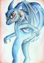 Size: 1659x2334 | Tagged: safe, artist:3500joel, princess ember, dragon, g4, angry, blushing, butt, female, looking at you, solo, traditional art