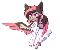 Size: 1763x1472 | Tagged: safe, artist:honeybbear, oc, oc only, oc:shumpeh, pegasus, semi-anthro, arm hooves, chibi, clothes, colored wings, dress, female, mare, multicolored wings, simple background, solo, transparent background, wings