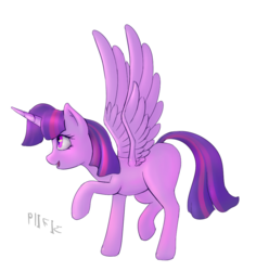 Size: 936x993 | Tagged: safe, artist:stratodraw, twilight sparkle, alicorn, pony, g4, female, missing cutie mark, raised hoof, simple background, solo, spread wings, sunshine sunshine, twilight sparkle (alicorn), white background, wings