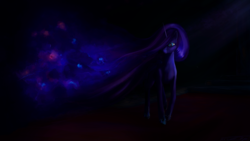 Size: 1920x1080 | Tagged: safe, artist:netkarma, princess luna, alicorn, pony, g4, ethereal mane, female, looking at something, missing accessory, night, solo