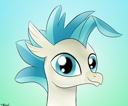 Size: 1700x1400 | Tagged: safe, artist:tazool, terramar, classical hippogriff, hippogriff, g4, backlighting, bust, looking at you, male, portrait, simple background, smiling, solo
