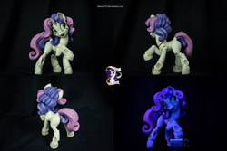 Size: 11096x7402 | Tagged: safe, artist:shuxer59, artist:v747, sweetie belle, pony, robot, unicorn, bronycon, galacon, sweetie bot project, g4, absurd resolution, battery, blacklight, craft, cute, diasweetes, energizer, female, filly, open mouth, photo, sculpture, simple background, smiling, solo, sweetie bot, youtube link