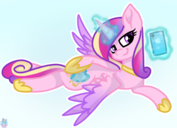 Size: 1357x988 | Tagged: safe, artist:rainbow eevee, princess cadance, pony, g4, apple (company), atg 2019, cute, cutedance, draw me like one of your french girls, female, glowing horn, horn, horse shoes, iphone, iphone xr, levitation, magic, newbie artist training grounds, phone, selfie, simple background, solo, telekinesis, white background