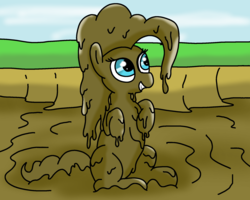 Size: 2000x1600 | Tagged: safe, artist:amateur-draw, pinkie pie, earth pony, pony, g4, covered in mud, female, happy, hoof in air, messy, mud, mud bath, muddy, sitting, solo, wet and messy