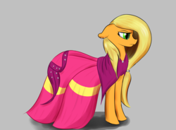 Size: 1470x1080 | Tagged: safe, artist:renarde-louve, applejack, earth pony, pony, g4, alternate hairstyle, applejack also dresses in style, clothes, dress, ear piercing, earring, jewelry, piercing