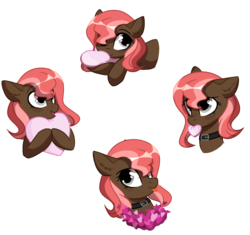 Size: 2116x1988 | Tagged: safe, artist:arshe12, oc, oc only, oc:scarlet trace (coffee bean), pony, base used, collar, female, heart, hug, mare, pillow, pillow hug, solo