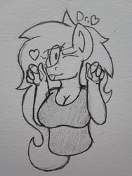 Size: 2576x1932 | Tagged: safe, artist:drheartdoodles, oc, oc only, oc:mamma, anthro, big breasts, breasts, bust, cleavage, cute, female, heart, milf, one eye closed, open mouth, solo, tongue out, traditional art, uwu, wink
