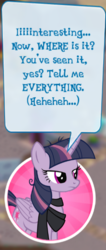 Size: 268x635 | Tagged: safe, gameloft, mean twilight sparkle, alicorn, pony, g4, the mean 6, clothes, dialogue, female, frown, iii, mare, scarf, solo, speech bubble