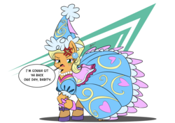Size: 842x595 | Tagged: safe, artist:shelltoon, applejack, earth pony, pony, g4, look before you sleep, accent, annoyed, applejack also dresses in style, bow, clothes, cross-popping veins, dress, ear piercing, earring, female, froufrou glittery lacy outfit, hat, jewelry, mare, necklace, newbie artist training grounds, pearl necklace, piercing, princess, princess applejack, puffy sleeves, shoes, simple background, transparent, transparent background, vein