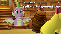Size: 1920x1080 | Tagged: safe, artist:papadragon69, part of a set, spike, dragon, comic:spike's cyosa, g4, 3d, ace attorney, chapter image, comic, courtroom, cyoa, gavel, implied discord, older, older spike, part of a series, source filmmaker, teenage spike, teenager, winged spike, wings