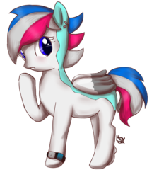 Size: 3336x3713 | Tagged: safe, artist:cometshina, oc, oc only, oc:silver stars, pegasus, pony, ear piercing, earring, female, high res, jewelry, mare, piercing, signature, simple background, solo, transparent background, watch