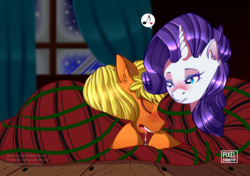 Size: 1280x900 | Tagged: safe, artist:pixelbombpop, applejack, rarity, pony, g4, cute, female, lesbian, ship:rarijack, shipping, sleeping