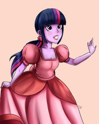 Size: 3000x3750 | Tagged: safe, artist:cometshina, twilight sparkle, equestria girls, g4, blushing, clothes, dress, female, high res, signature, simple background, solo