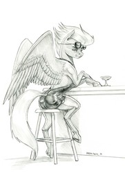 Size: 1000x1382 | Tagged: safe, artist:baron engel, fleetfoot, pegasus, pony, g4, black dress, clothes, dress, female, little black dress, looking back, mare, monochrome, pencil drawing, smiling, stupid sexy fleetfoot, sunglasses, traditional art