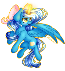 Size: 3096x3400 | Tagged: safe, artist:kindny-chan, oc, oc only, oc:fleurbelle, alicorn, pony, alicorn oc, bow, commission, female, hair bow, high res, magic, mare, simple background, smiling, solo, transparent background