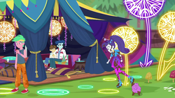 Size: 1920x1080 | Tagged: safe, screencap, curly winds, lemon zack, rarity, some blue guy, wiz kid, equestria girls, g4, lost and pound, my little pony equestria girls: choose your own ending, background human, male, shipping fuel, tent