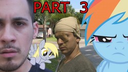 Size: 1280x720 | Tagged: safe, artist:pony-o bros., derpy hooves, rainbow dash, human, pegasus, pony, series:pony meets world, g4, bandage, community related, facial hair, female, irl, irl human, jared armstrong, joey orpesa, link in description, mare, moustache, photo, ponies in real life, thumbnail, unamused, youtube link