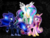 Size: 1600x1200 | Tagged: safe, artist:morningstar-1337, princess cadance, princess celestia, princess luna, alicorn, pony, g4, alicorn triarchy, neon, space