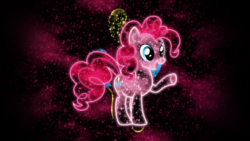 Size: 1920x1080 | Tagged: safe, artist:morningstar-1337, edit, pinkie pie, earth pony, pony, g4, cutie mark, female, neon, solo, space, vector, wallpaper, wallpaper edit