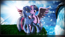 Size: 4000x2250 | Tagged: safe, artist:fearyzy, twilight sparkle, oc, alicorn, pegasus, pony, g4, canon x oc, shipping, twilight sparkle (alicorn)