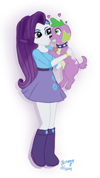 Size: 508x900 | Tagged: safe, artist:honeypony, rarity, spike, dog, equestria girls, g4, female, imminent kissing, male, ship:sparity, shipping, spike the dog, spike's dog collar, straight