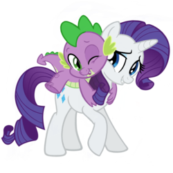 Size: 1136x1136 | Tagged: safe, artist:georgegarza01, rarity, spike, dragon, pony, g4, cute, dragons riding ponies, female, hug, love, male, one eye closed, riding, ship:sparity, shipping, shipping fuel, show accurate, simple background, smiling, spike riding rarity, straight, transparent background, vector
