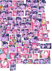 Size: 6003x8154 | Tagged: safe, screencap, applejack, bulk biceps, cup cake, lyra heartstrings, midnight snack (g4), pinkie pie, rainbow dash, spike, sunburst, twilight sparkle, alicorn, dragon, earth pony, pegasus, pony, unicorn, a trivial pursuit, g4, chinese, collage, expressions, faic, friendship student, subtitles, twilight sparkle (alicorn), twilight sparkle is best facemaker, winged spike, wings