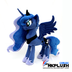 Size: 3456x3456 | Tagged: safe, artist:nekokevin, princess luna, alicorn, pony, g4, female, high res, hoof shoes, irl, jewelry, mare, peytral, photo, plushie, regalia, simple background, smiling, solo, spread wings, watermark, white background, wings