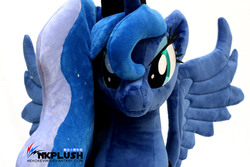 Size: 1920x1280 | Tagged: safe, artist:nekokevin, princess luna, alicorn, pony, g4, female, irl, jewelry, looking at you, mare, photo, plushie, regalia, simple background, smiling, solo, spread wings, watermark, white background, wings