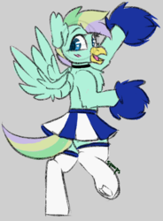 Size: 1359x1843 | Tagged: safe, artist:spoopygander, oc, oc only, oc:halo-halo, hippogriff, cheerleader, choker, clothes, cute, female, hippogriff oc, patreon, patreon reward, pom pom, skirt, socks, solo, thigh highs