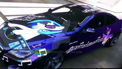 Size: 1024x587 | Tagged: safe, artist:pabrony83, dj pon-3, twilight sparkle, vinyl scratch, alicorn, pony, g4, ballerina, bmw 6-series, bmw f13, bmw m6, car, forza motorsport 6, game screencap, turntable, twilight sparkle (alicorn), video game