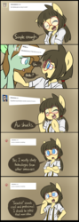 Size: 3916x11017 | Tagged: safe, artist:spheedc, oc, oc only, oc:mint chocolate, oc:sphee, earth pony, semi-anthro, arm hooves, ask, ask sphee, bipedal, blushing, clothes, digital art, female, filly, glasses, gradient background, mare, pigtails, smiling, speech bubble, tumblr