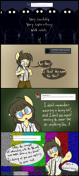 Size: 3916x8766 | Tagged: safe, artist:spheedc, oc, oc only, oc:sphee, pony, robot, army, ask, ask sphee, breaking the fourth wall, clothes, digital art, female, filly, glasses, gradient background, head tilt, mare, pigtails, silhouette, tumblr