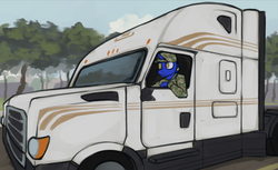 Size: 2488x1521 | Tagged: safe, artist:marsminer, oc, oc only, anthro, male, solo, stallion, truck