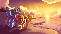 Size: 3840x2160 | Tagged: safe, artist:lupiarts, rainbow dash, spitfire, pegasus, pony, g4, blowing, blowing whistle, blushing, cute, dashabetes, female, fwee, high res, lesbian, lewd, lifeguard, lifeguard dash, mare, puffy cheeks, pun, rainblow dash, rainbow dashs coaching whistle, red face, ship:spitdash, shipping, spitfire's whistle, visual pun, whistle, whistle necklace