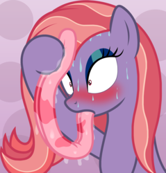 Size: 2310x2414 | Tagged: safe, artist:badumsquish, derpibooru exclusive, oc, oc only, akaname, monster pony, original species, youkai, badumsquish strikes again, blushing, drool, eyes on the prize, female, high res, hoof hold, impossibly long tongue, long tongue, meme, open mouth, prehensile tongue, simple background, solo, sweat, sweating towel guy, tongue out, towel, want, wat, wide eyes, wiping, wow
