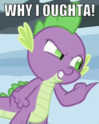 Size: 640x802 | Tagged: safe, edit, edited screencap, editor:undeadponysoldier, screencap, spike, dragon, g4, the times they are a changeling, angry, caption, cropped, fist, image macro, male, meme, pointing, solo, text, why i ought a
