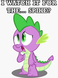 Size: 750x1000 | Tagged: safe, spike, dragon, g4, caption, confused, curious, image macro, male, meme, open mouth, simple background, solo, spikelove, text, thinking, vector, white background