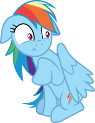 Size: 11942x15486 | Tagged: safe, artist:wissle, rainbow dash, pegasus, pony, g4, absurd resolution, ears back, female, mare, raised hoof, scared, shocked, shocked expression, simple background, sitting, solo, transparent background, vector, wide eyes