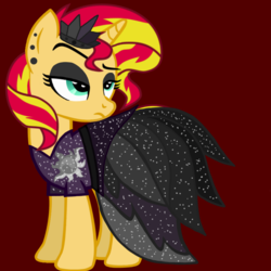 Size: 1480x1480 | Tagged: safe, alternate version, artist:php185, sunset shimmer, pony, unicorn, g4, antagonist, clothes, dress, equestria girls ponified, eyeliner, eyeshadow, female, gala dress, goth, gothic eyeliner, human pony sunset, human sunset, looking back, makeup, mare, ponified, solo, vector