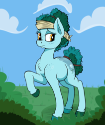 Size: 3873x4580 | Tagged: safe, artist:paskanaakka, derpibooru exclusive, oc, oc only, oc:gleamblossom, earth pony, pony, butt freckles, chest fluff, clothes, colored hooves, ear fluff, female, freckles, headscarf, mare, scarf, shoulder freckles, solo, tail wrap, unshorn fetlocks