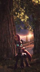 Size: 1280x2276 | Tagged: safe, artist:freasaloz, tempest shadow, pony, g4, 3d, female, rain, solo, source filmmaker, tree